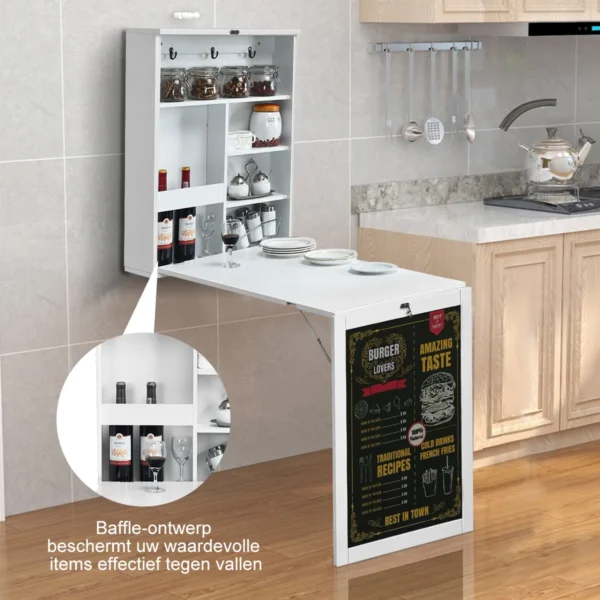 Wandtafel uitklapbare muur opklaptafel convertible bureau met krijtbord wit 60 x 15.5 x 75 cm 4