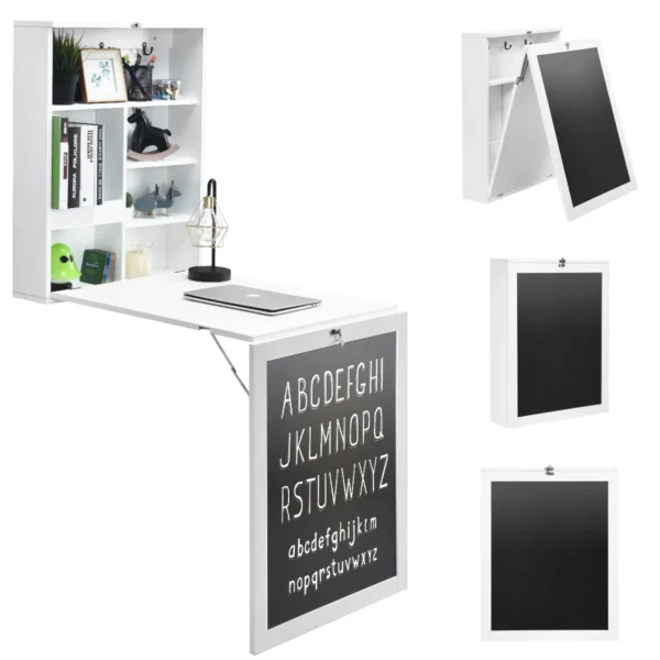 Wandtafel uitklapbare muur opklaptafel convertible bureau met krijtbord wit 60 x 15.5 x 75 cm 6