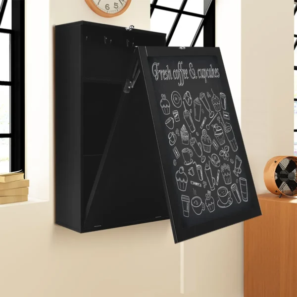 Wandtafel uitklapbare muur opklaptafel convertible bureau met krijtbord wit/zwart 60 x 15.5 x 75 cm zwart 5
