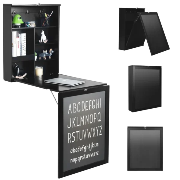 Wandtafel uitklapbare muur opklaptafel convertible bureau met krijtbord wit/zwart 60 x 15.5 x 75 cm zwart 7