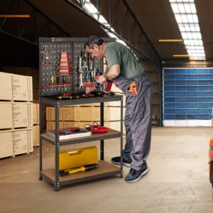 Werkbank voor het opbergen van gereedschap met pegboard & 2 lagere planken 81 x 41 x 155 cm 1