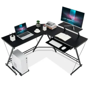 Werkbureau l vormig computerbureau met verplaatsbare standaard zwart 1