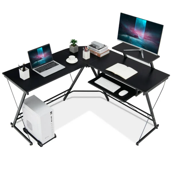Werkbureau l vormig computerbureau met verplaatsbare standaard zwart 1