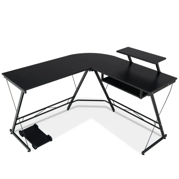 Werkbureau l vormig computerbureau met verplaatsbare standaard zwart 2
