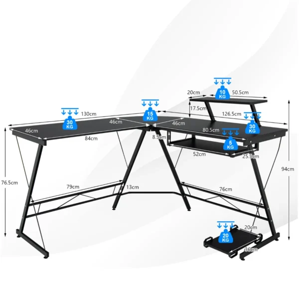 Werkbureau l vormig computerbureau met verplaatsbare standaard zwart 3