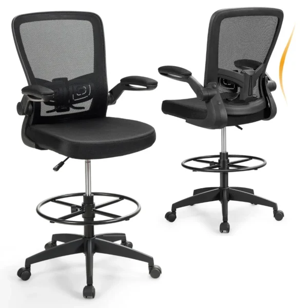Werkstoel bureaustoel zithoogte 55 75 cm hoge draaistoel ergonomische computerstoel bureaustoel met hoge rugleuning zwart 1