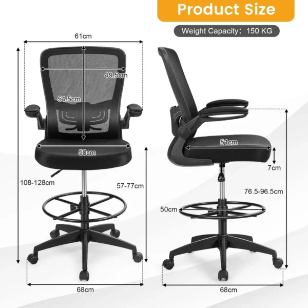 Werkstoel bureaustoel zithoogte 55 75 cm hoge draaistoel ergonomische computerstoel bureaustoel met hoge rugleuning zwart 2