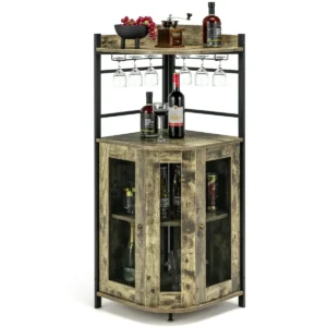 Wijnkast industrieel barkast met glazen houder keukenkast hoek metalen frame 46 x 46 x 130 cm 1
