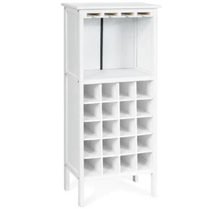 Wijnkast voor 20 flessen wijn fles organisator opslag plank weergeven houten wijnrek met glas hanger en fles houder wit 1