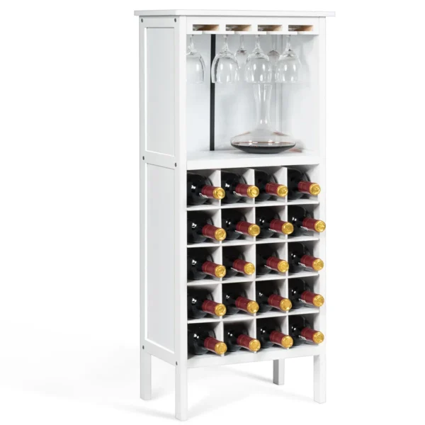 Wijnkast voor 20 flessen wijn fles organisator opslag plank weergeven houten wijnrek met glas hanger en fles houder wit 2