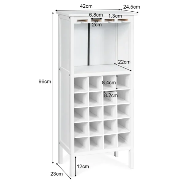 Wijnkast voor 20 flessen wijn fles organisator opslag plank weergeven houten wijnrek met glas hanger en fles houder wit 3