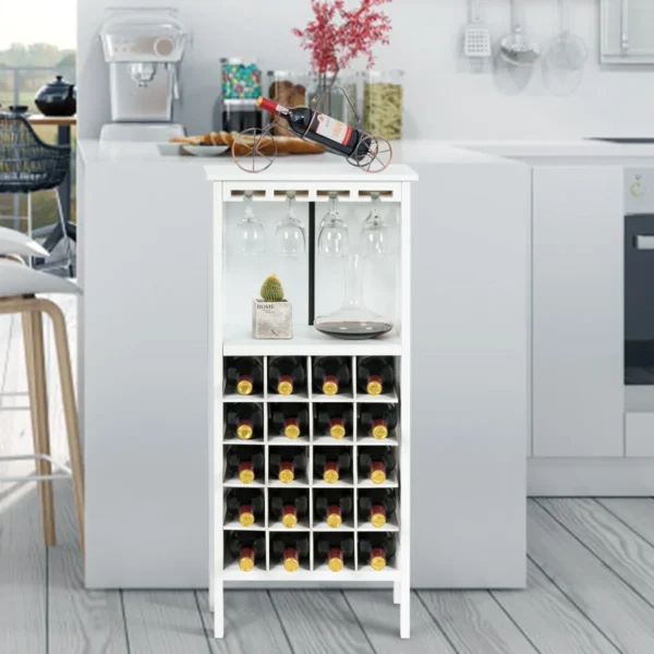 Wijnkast voor 20 flessen wijn fles organisator opslag plank weergeven houten wijnrek met glas hanger en fles houder wit 4