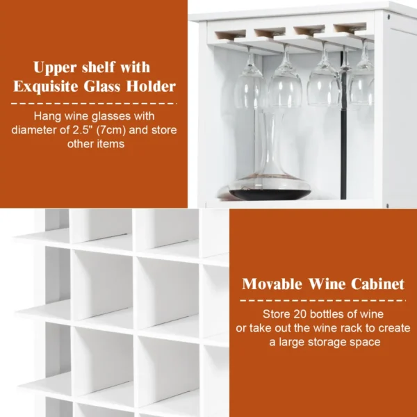 Wijnkast voor 20 flessen wijn fles organisator opslag plank weergeven houten wijnrek met glas hanger en fles houder wit 7