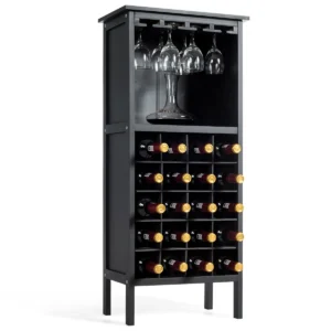 Wijnkast voor 20 flessen wijn fles organisator opslag plank weergeven houten wijnrek met glas hanger en fles houder zwart 1