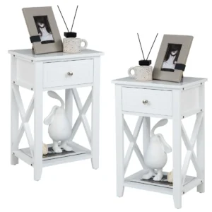 X vormige bijzettafel set van 2 modern nachtkastje met lade en onderste opbergvak veelzijdige banktafel bijzettafel voor woonkamer (2) 1