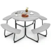 Zitgarnituur voor 8 personen picknicktafel met parasolgat en 4 banken ronde tuintafel tuinmeubelen zitgroep voor tuin terras grijs 1
