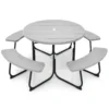 Zitgarnituur voor 8 personen picknicktafel met parasolgat en 4 banken ronde tuintafel tuinmeubelen zitgroep voor tuin terras grijs 2
