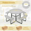 Zitgarnituur voor 8 personen picknicktafel met parasolgat en 4 banken ronde tuintafel tuinmeubelen zitgroep voor tuin terras grijs 3