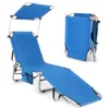 Zonneligstoel met dak en zijvak inklapbare ligstoel met 5 verstelbare rugleuning strandstoel tuinligstoel 193 x 56 x 32 cm (blauw) 1