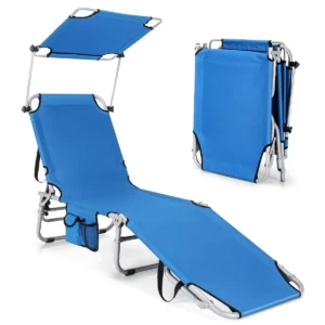 Zonneligstoel met dak en zijvak inklapbare ligstoel met 5 verstelbare rugleuning strandstoel tuinligstoel 193 x 56 x 32 cm (blauw) 1