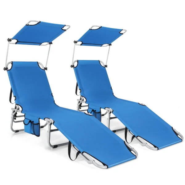 Zonneligstoel met dak en zijvak inklapbare ligstoel met 5 verstelbare rugleuning strandstoel tuinligstoel 193 x 56 x 32 cm (blauw) 2