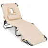 Zonneligstoel met gezichtsopening inklapbare ligstoel strandstoel ligstoel voor tuin en zwembad (beige) 2