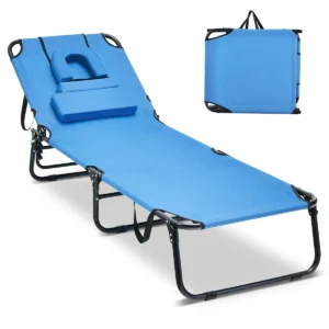 Zonneligstoel met gezichtsopening inklapbare ligstoel strandstoel ligstoel voor tuin en zwembad blauw 1