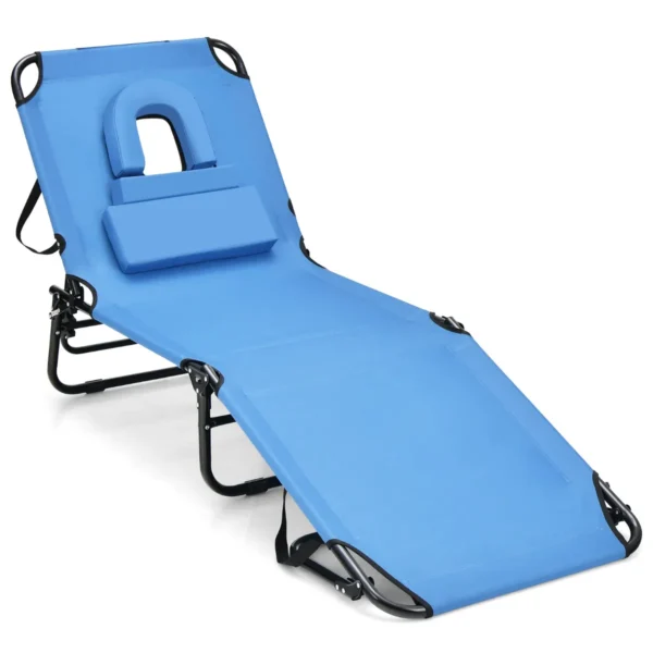 Zonneligstoel met gezichtsopening inklapbare ligstoel strandstoel ligstoel voor tuin en zwembad blauw 2