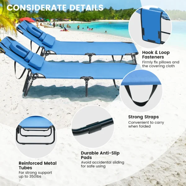 Zonneligstoel met gezichtsopening inklapbare ligstoel strandstoel ligstoel voor tuin en zwembad blauw 5