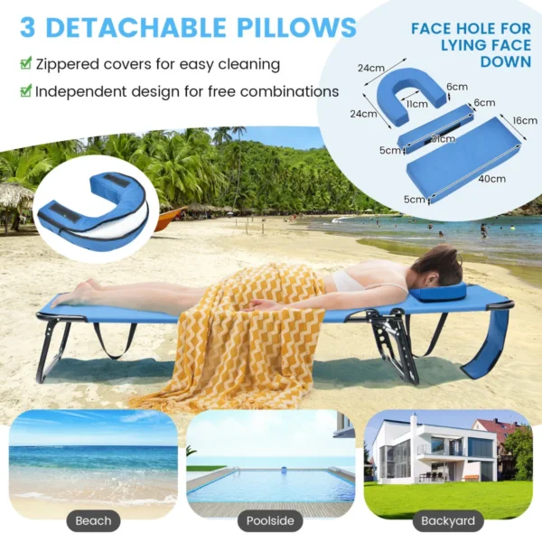 Zonneligstoel met gezichtsopening inklapbare ligstoel strandstoel ligstoel voor tuin en zwembad blauw 7
