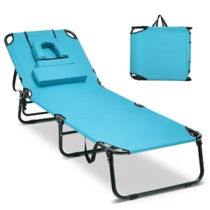 Zonneligstoel met gezichtsopening inklapbare ligstoel strandstoel ligstoel voor tuin en zwembad (lichtblauw) 1