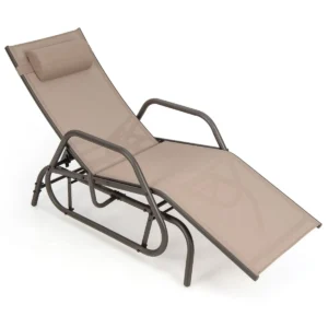 Zonneligstoel met schommelfunctie ligstoel met verstelbare rugleuning hoofdkussen relaxstoel terrasligstoel voor zwembad/tuin (bruin) 1
