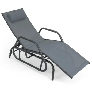 Zonneligstoel met schommelfunctie ligstoel met verstelbare rugleuning hoofdkussen relaxstoel terrasligstoel voor zwembad/tuin (grijs) 1