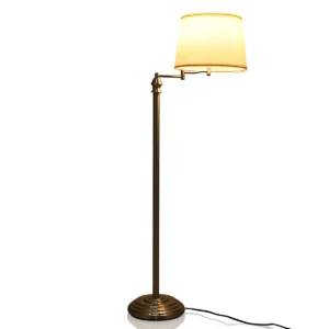 Zwenkarm staande lamp met ijzeren pijp gegalvaniseerd nikkel & hangende stoffen lampenkap om te lezen moderne vloerlamp wit 1