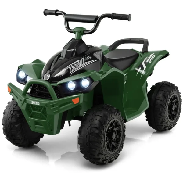 12V Elektrische Quad Oplaadbaar Voertuig Met Hoge/Lage Snelheid Comfortabele Stoel Brede Wielen Realistische Koplampen-Donkergroen
