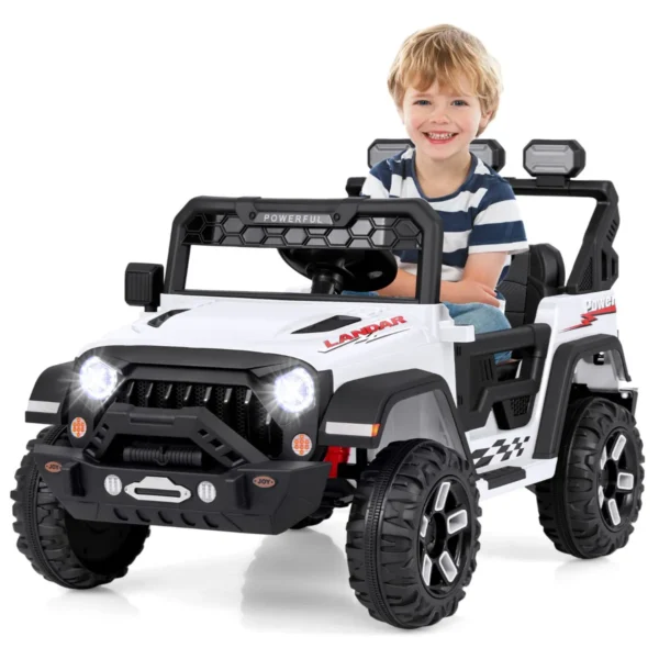 12V Kinderauto Elektrische Auto Met Afstandsbediening Draadloze Verbinding USB-Poort Muziek Licht Geprofileerde Wielen-Wit