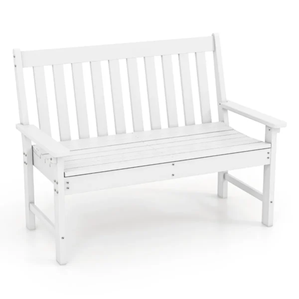 132 Cm Buitenbank HDPE Tuinbank Voor Alle Weersomstandigheden Met Rugleuning Terras Loungebank Met Latten Voor 2 Personen Wit