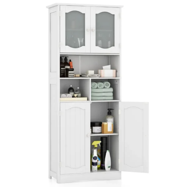 148,5 cm Hoge Opbergkast Vrijstaande Hoge Kast Matglazen Deuren Planken Voor Badkamer Keuken Woonkamer Eetkamer Kantoor