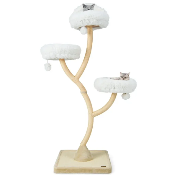 178 Cm Kattenboom Met Sisal-Krabzuilen 3 Warme Ligvlakken En Pluche Ballen Kattentoren Met Gebogen Metalen Frame Klimboom (Beige)