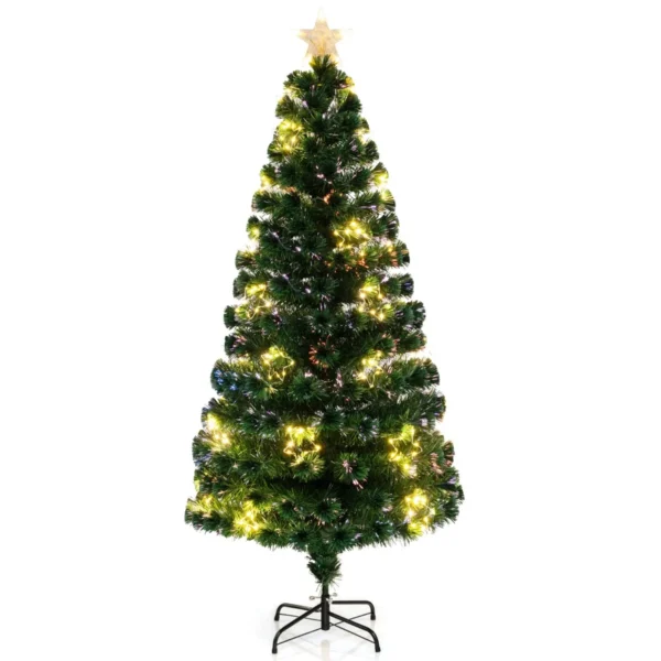 180 Cm Kunstkerstboom Met Glasvezel Lichtslinger 24/36 Warmwitte Lampjes 170/230 Takuiteinden Topster Metalen Standaard