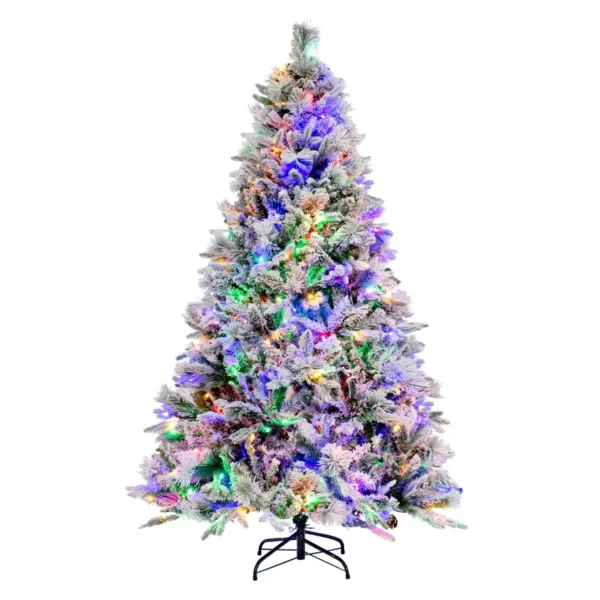 180 Cm Sneeuwvlokkige Led-Kerstboom Met PE- En PVC-Naalden Dennenboom Met Metalen Standaard Eenvoudige Montage