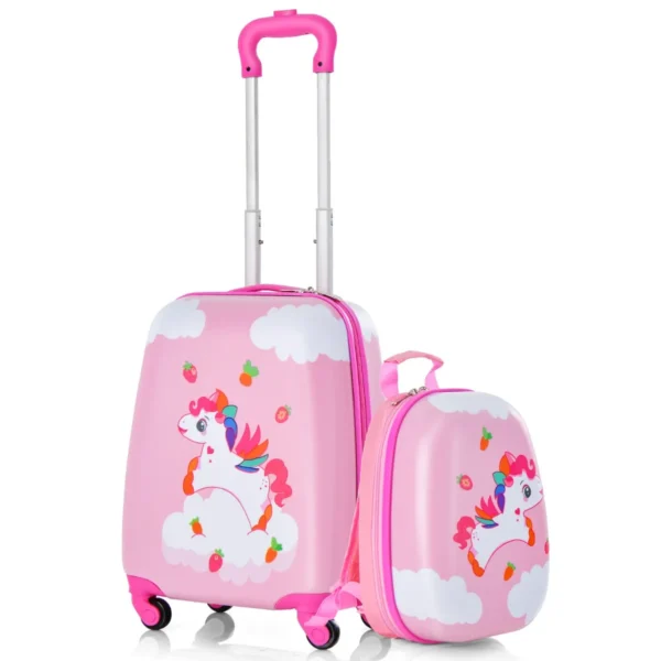 2-Delige Kinderkoffer + Rugzak Kindertrolley Kinderbagage Kinderkofferset Reiskoffer Met Harde Schaal Roze