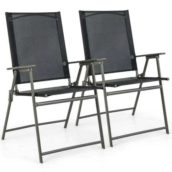 2-Delige Opvouwbare Tuinstoelen Hoge Stoelen Met Weerbestendige Stof Geen Montage Nodig Draagbare Metalen Buitenstoelen Zwart
