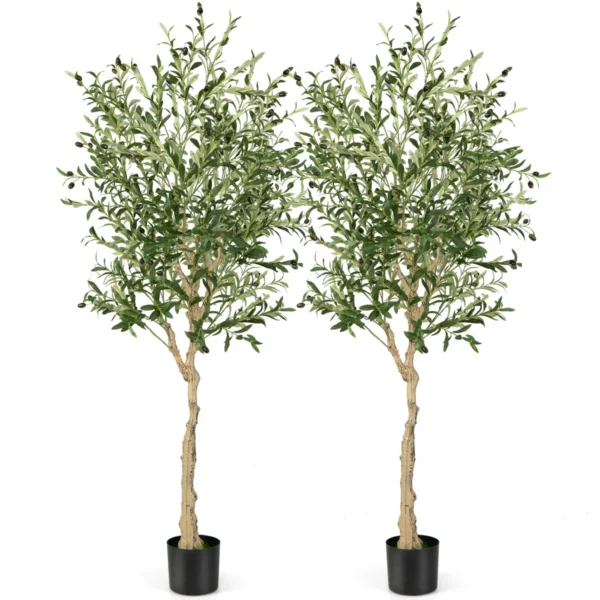 2 Kunstmatige Olijfbomen Met 1296 Bladeren & 72 Vruchten Olijfplanten 182 Cm