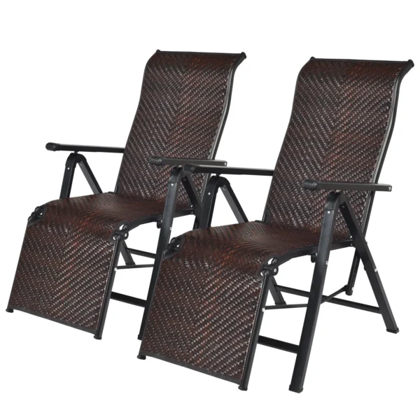 2 Opklapbare Rotan Stoelen Draagbare Fauteuil Stoelen Met Brede Armen Bruin