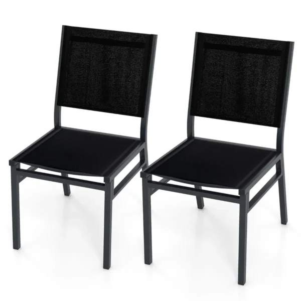 2 Stuks Buiteneetstoelen Terrasfauteuil Met Ademende Zitting En Rugleuning Stevig Aluminium Frame Lichtgewicht Stoel Zwart