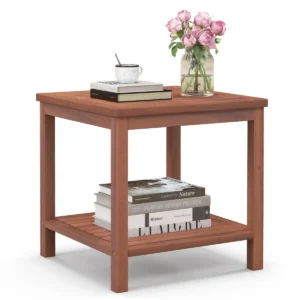 2 tier houten bijzettafel draagbare rechthoekige eindtafel met lattenbodem salontafel voor binnen en buiten voor thuis zwembad terras 1
