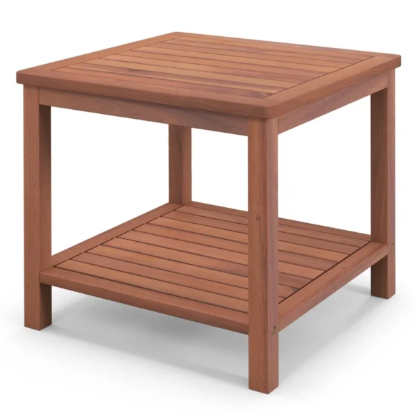 2 tier houten bijzettafel draagbare rechthoekige eindtafel met lattenbodem salontafel voor binnen en buiten voor thuis zwembad terras 2