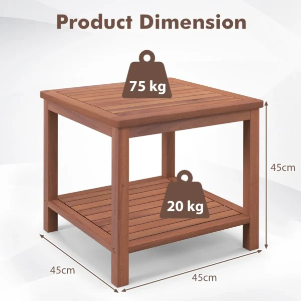 2 tier houten bijzettafel draagbare rechthoekige eindtafel met lattenbodem salontafel voor binnen en buiten voor thuis zwembad terras 3