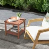 2 tier houten bijzettafel draagbare rechthoekige eindtafel met lattenbodem salontafel voor binnen en buiten voor thuis zwembad terras 7